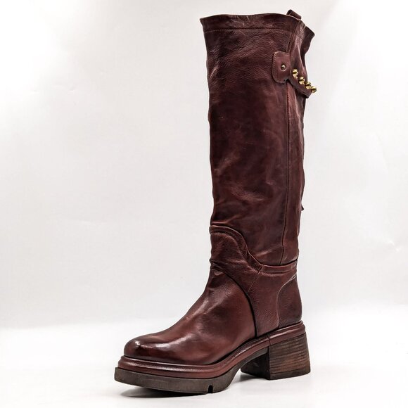 AS98 Wmn Elton Brown Leather Round Platform Moto Biker Boots 10.5-11US EUR42 - Picture 3 of 9